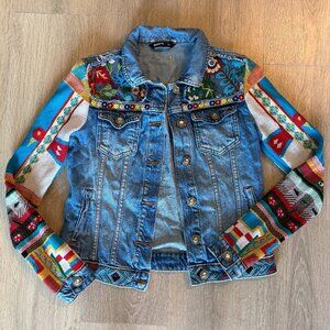 Desigual Embroidered Denim Jacket - Size S